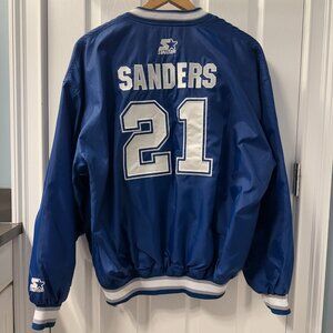 Vintage 90s Deion Sanders STARTER Classic Dallas Cowboys Pullover Jacket - Large